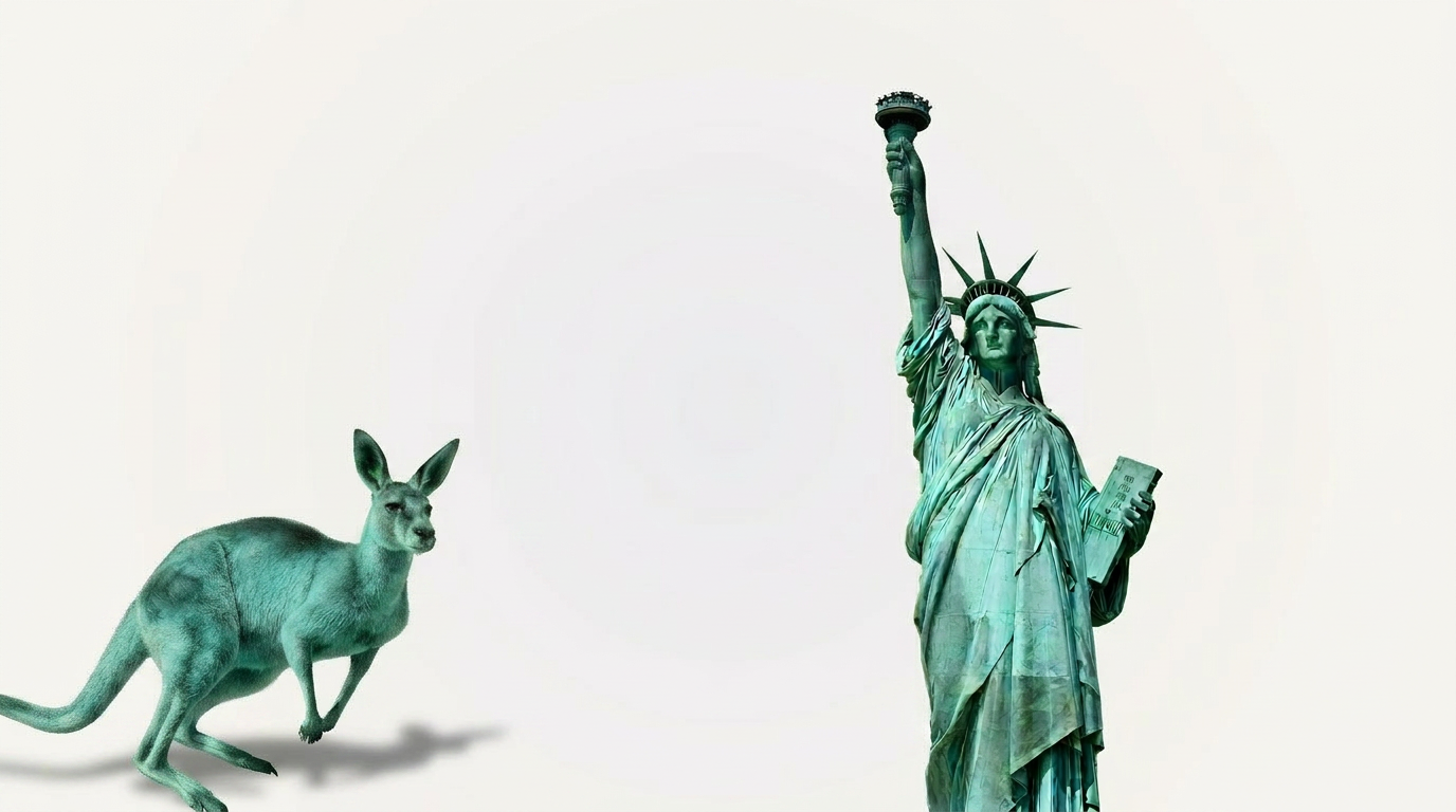 Statue of Liberty with kangaroo over a lime glow
