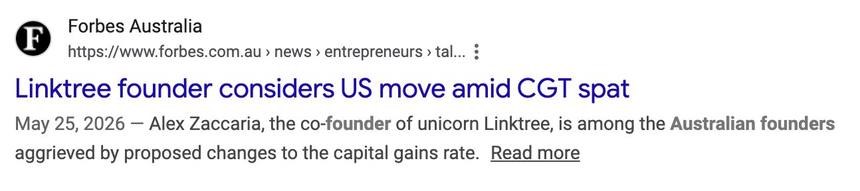Headline: Linktree founder considers US move